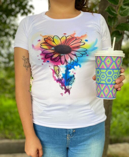 Playera Basica Dama Flor Colorida