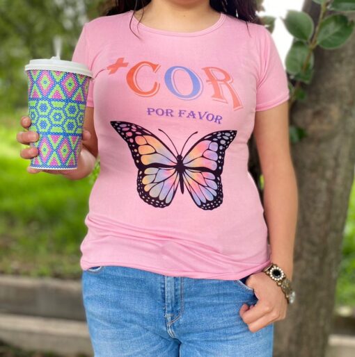 Playera Basica Dama con Diseño de Mariposa