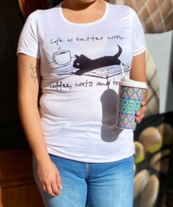 Playera Dama Basica Coffe Cat