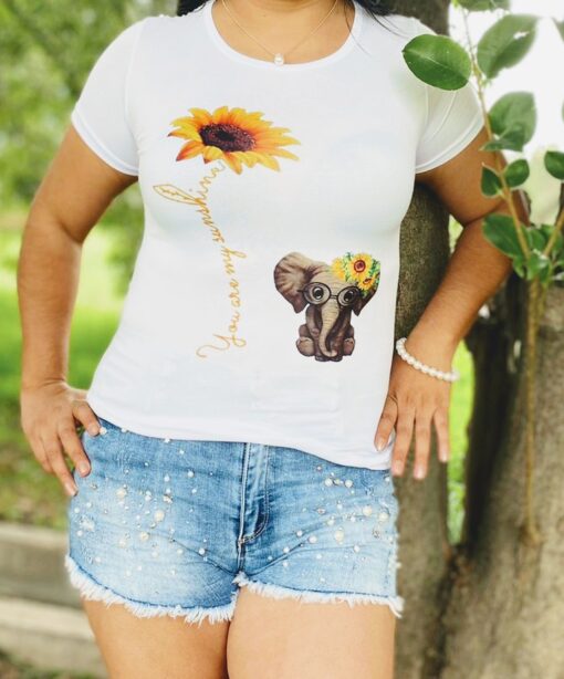 Playera Dama Basica Elefantito Flower