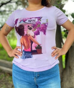 Playera de Color Morado Chica con Gato